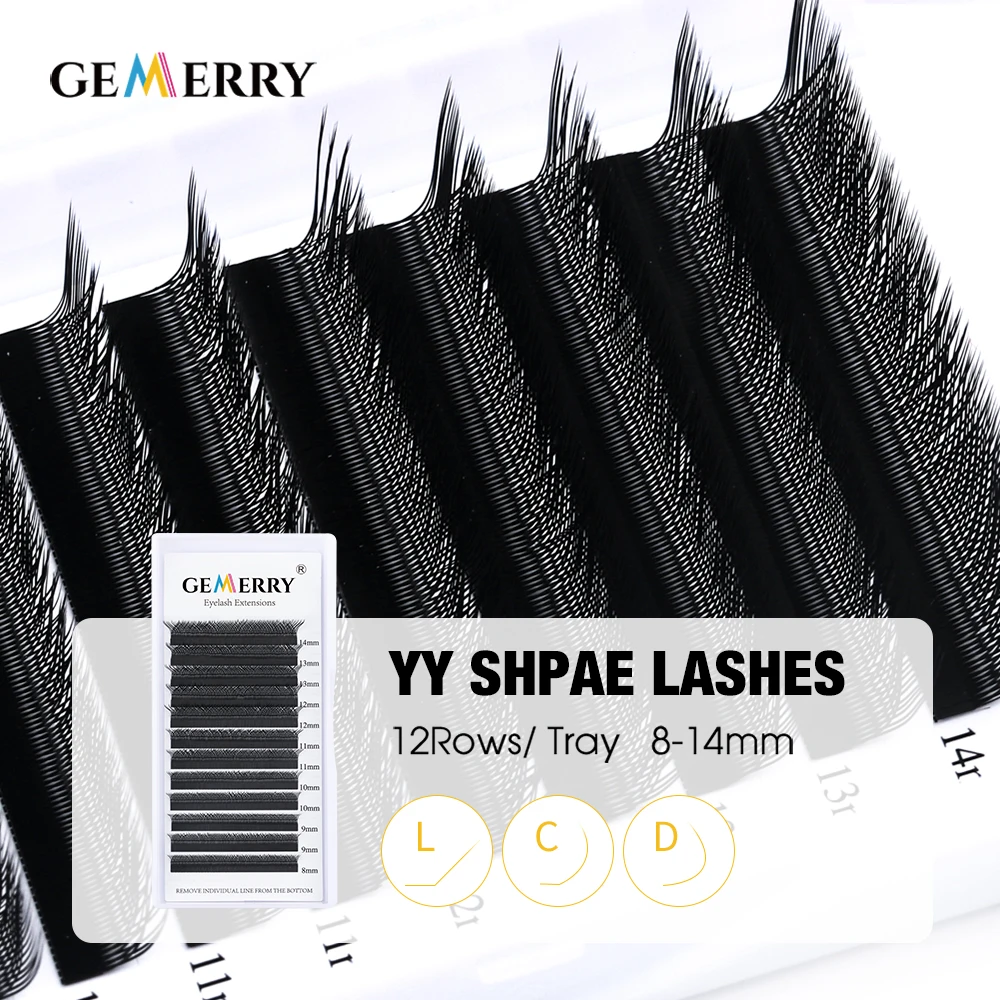 Gemerry YY Shape Eyelash Extensions L/M/DD Curl Two Tip Fox Eyes Premade Fan Lashes Matte Black Eyelash Makeup Supplies Natural