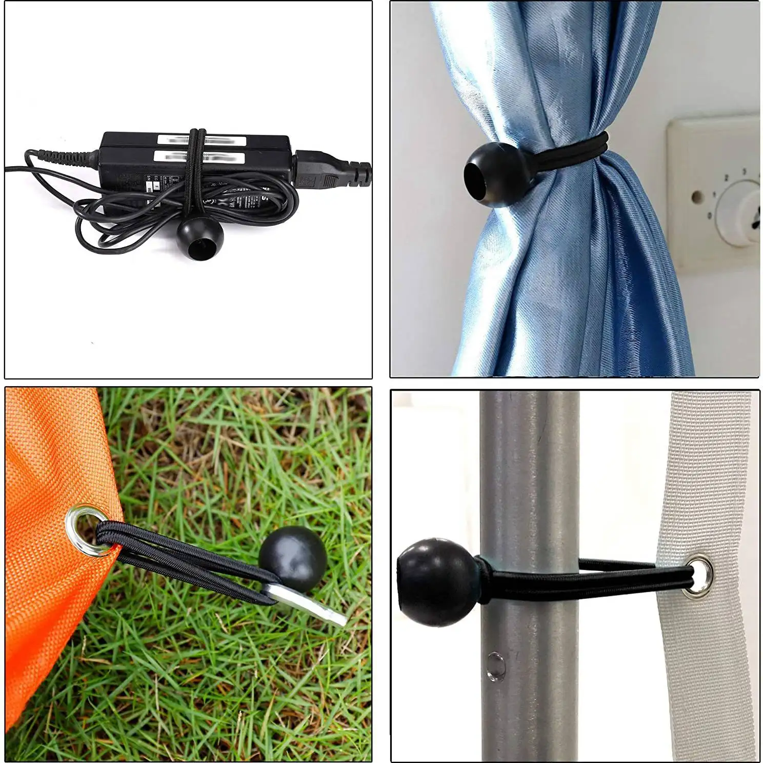 AA41T 30 قطعة حبل بنجي مع كرات ربطات عنق مرنة بنجي تبديل ربطات عنق للسرادق، لافتات الخيام، أقطاب العلم، قماش القنب #2