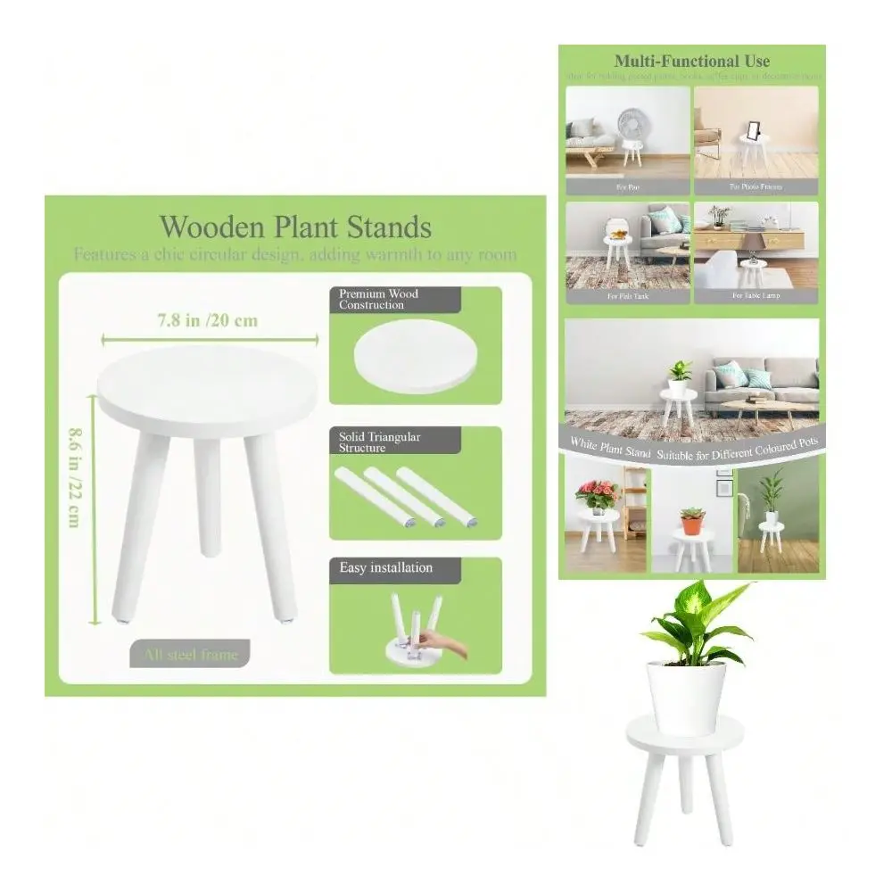 

Plant Stand Indoor Outdoor For Plants, Wood White Planter Stands Holder Mid Century Pedestal Shelf, Sturdy Short Flower Rack Bo