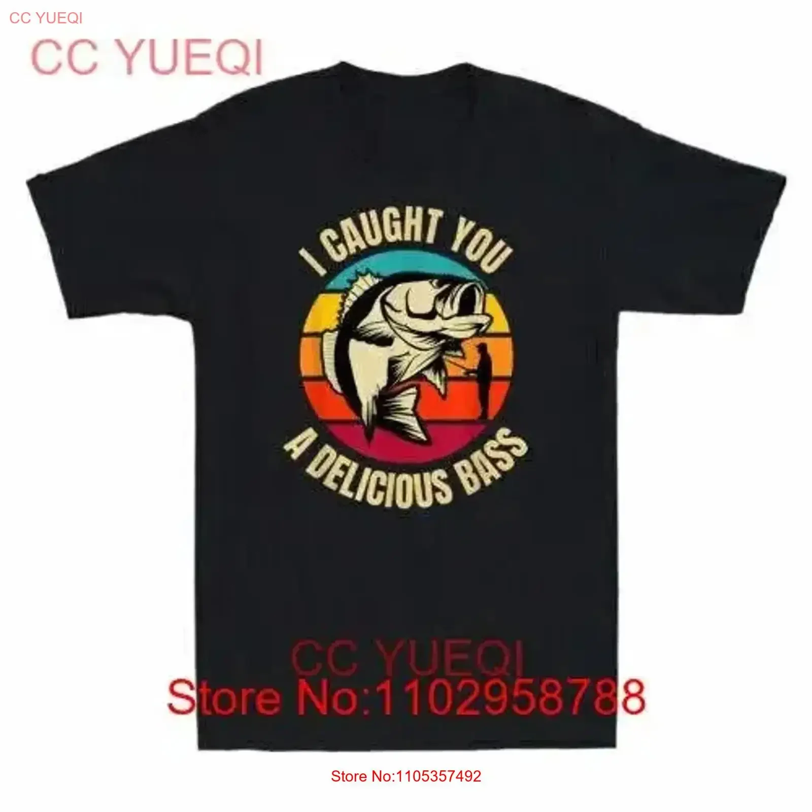 I Caught You A Delicious Bass Funny Fishing Vintage Men's Cotton Black T Shirt vintage Washed Versatile Slightly Stretched