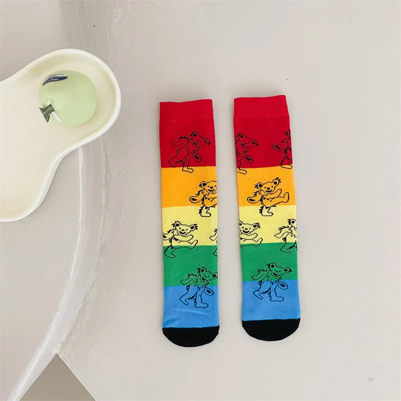 Spring and Autumn Children\'s Colorful Flowers Fashion Comfortable Breathable Mid-tube Socks for Boys and Girls