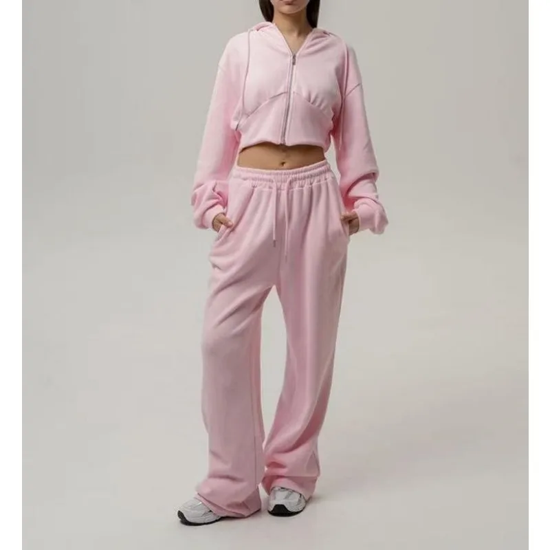 

Повседневная женская однотонная толстовка с капюшоном и длинными рукавами на молнии, спортивный галстук, комплект из двух предметов