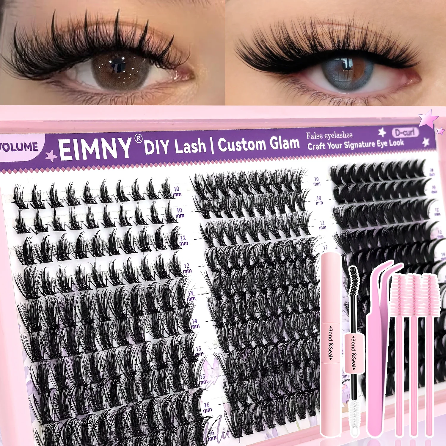 300-teiliges Wimpern-Cluster-Set: 3 Stile Manga Spike 40D Wispy Fairy Einzelwimpern, C-Curl 10-18mm mit Kleber & Versiegelung für Make-up – Detail 1