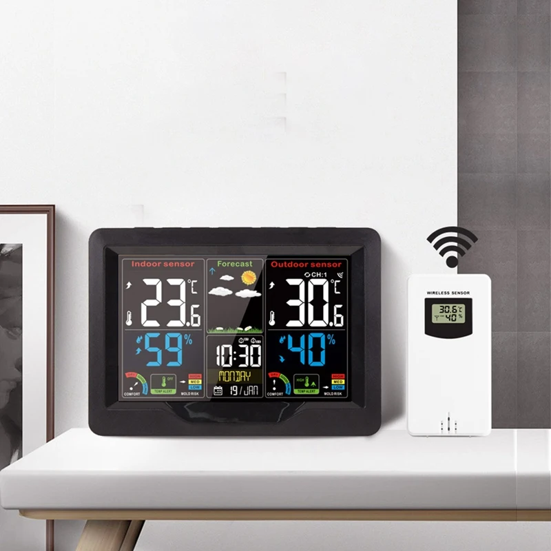 Weather Station Digital Thermometer Outdoor Temperature Humidity Alarm Clock Wireless Sensor Low Temperature Home