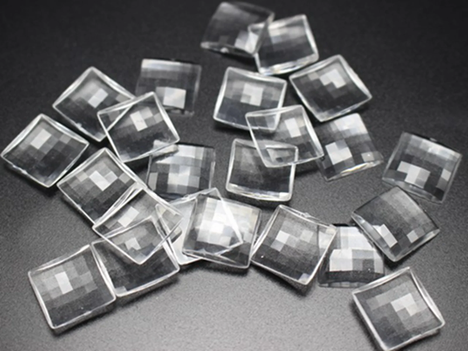 100 Transparent Clear Acrylic Flatback Faceted Square Rhinestone Cabochon 14X14mm No Hole