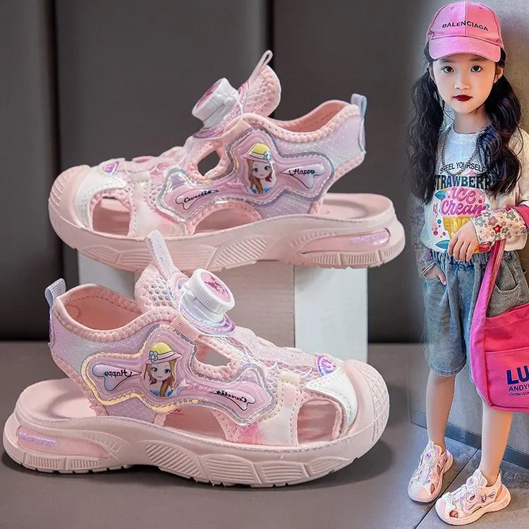 Sandali LED da principessa per ragazze estate sport da spiaggia per bambini rosa viola scarpe morbide brillanti per ragazze taglia 26-34