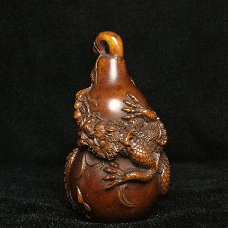 

CULTUER ART H 3.2 in Old Chinese boxwood Hand carved dragon loong Lagenaria gourd family Fengshui pendan decoration Gift