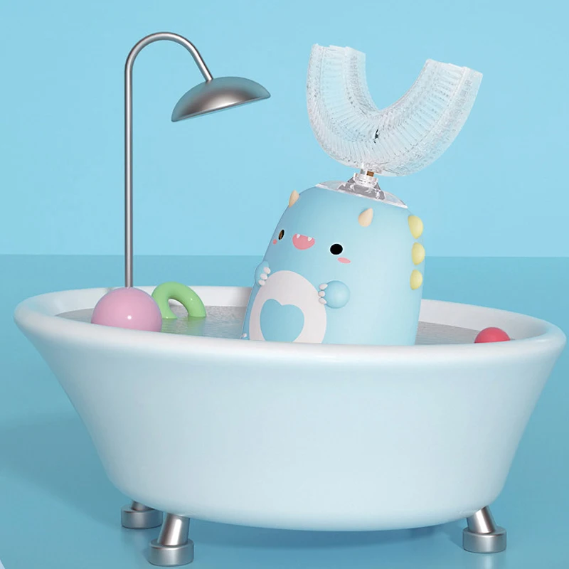 Inteligente escova de dentes elétrica crianças silicone automático ultra sônica escova de dentes padrão dos desenhos animados crianças 360 graus u forma