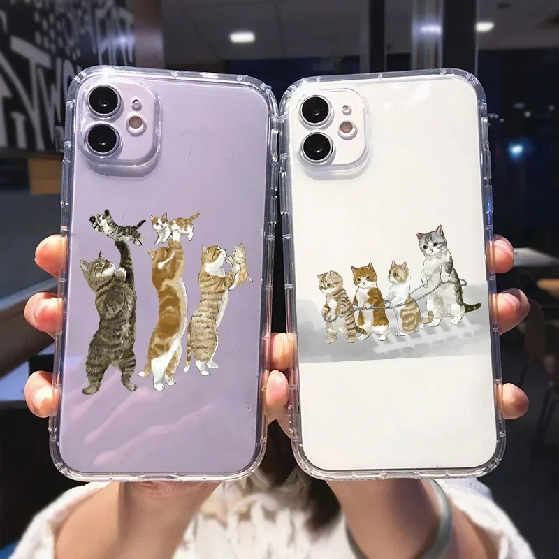 

Funny Animal Cartoon Cat Phone Case For iPhone 16 15 14 13 11 12 Pro Max 7 8 Plus Mini XS X SE Cute Cat Pattern Soft Back Cover