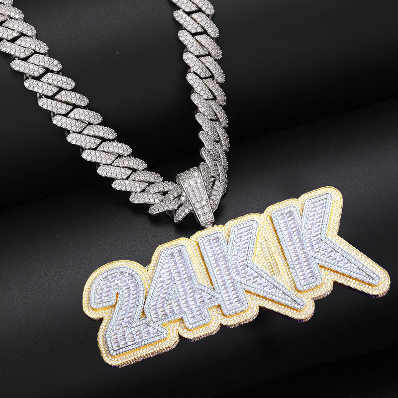 Imagem -06 - Carta Colar Pingente para Homens 925 Baguetes Moissanite Prata Iced Out Nome Personalizado Jóias Hip Hop Estilos de Alta Qualidade