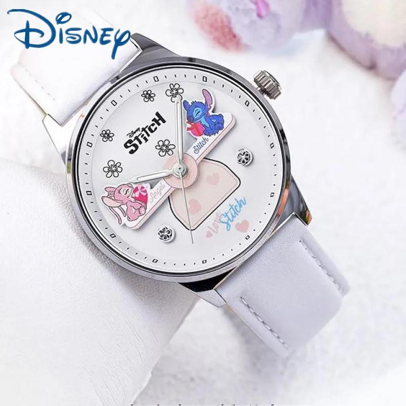 Disney-Reloj de pulsera de cuarzo con dibujos animados para mujer, cronógrafo de puntada de Ángel, moda juvenil, estudiante