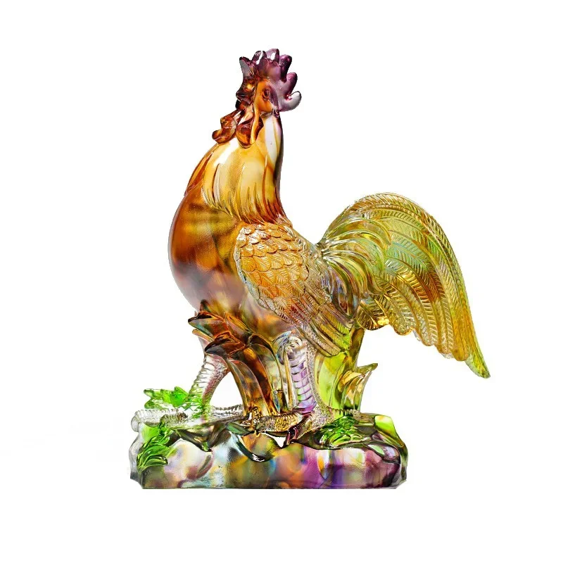 

Fashion Crystal Chicken Decoration Colored Glaze Lucky Cock Glass Statue Rooster Sculpture Living Room TV Cabinet Figurine Decor