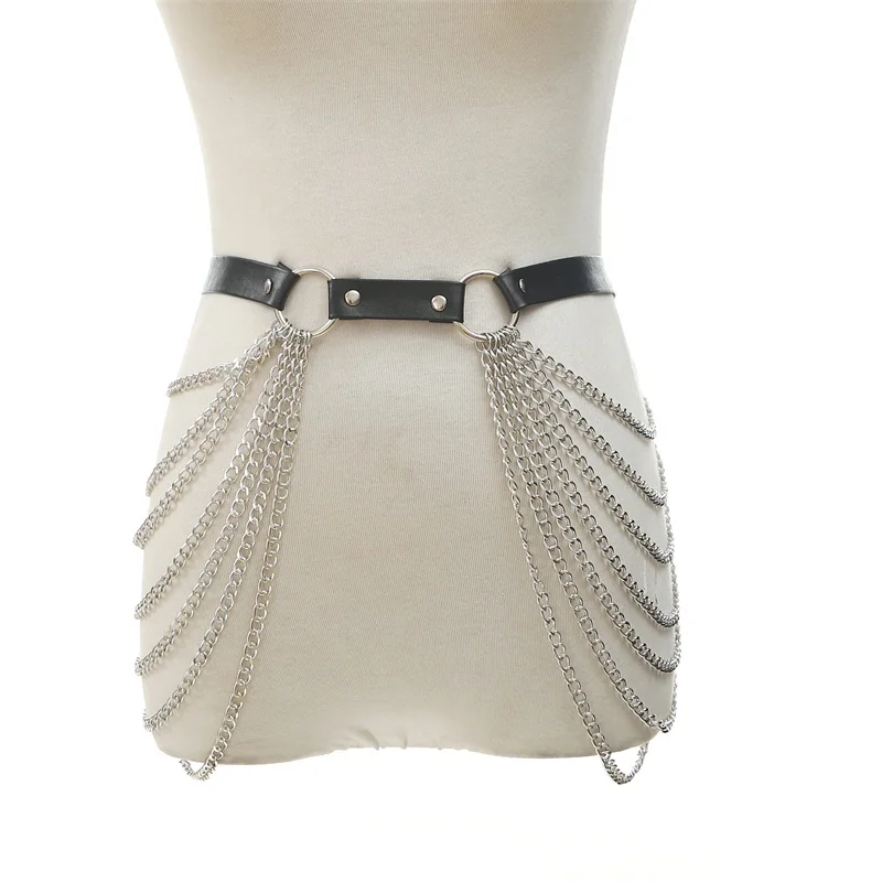 Goth Leather Body Harness Chain Bra Top Chest Waist Belt Witch Gothic Punk Fashion Festival Jewelry Sexy Accessories