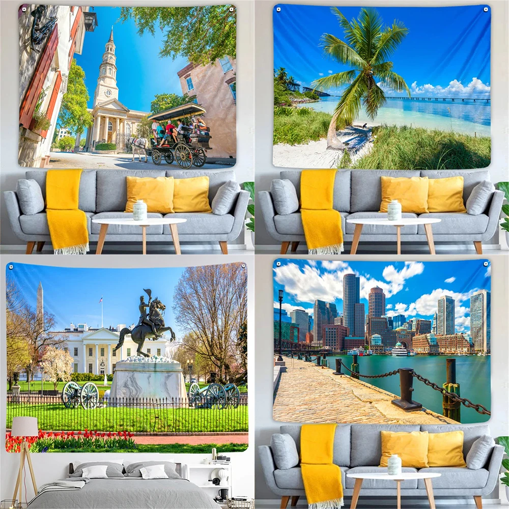 Beach urban pattern tapestry bohemian home decoration printed background cloth house living room wall hanging cloth