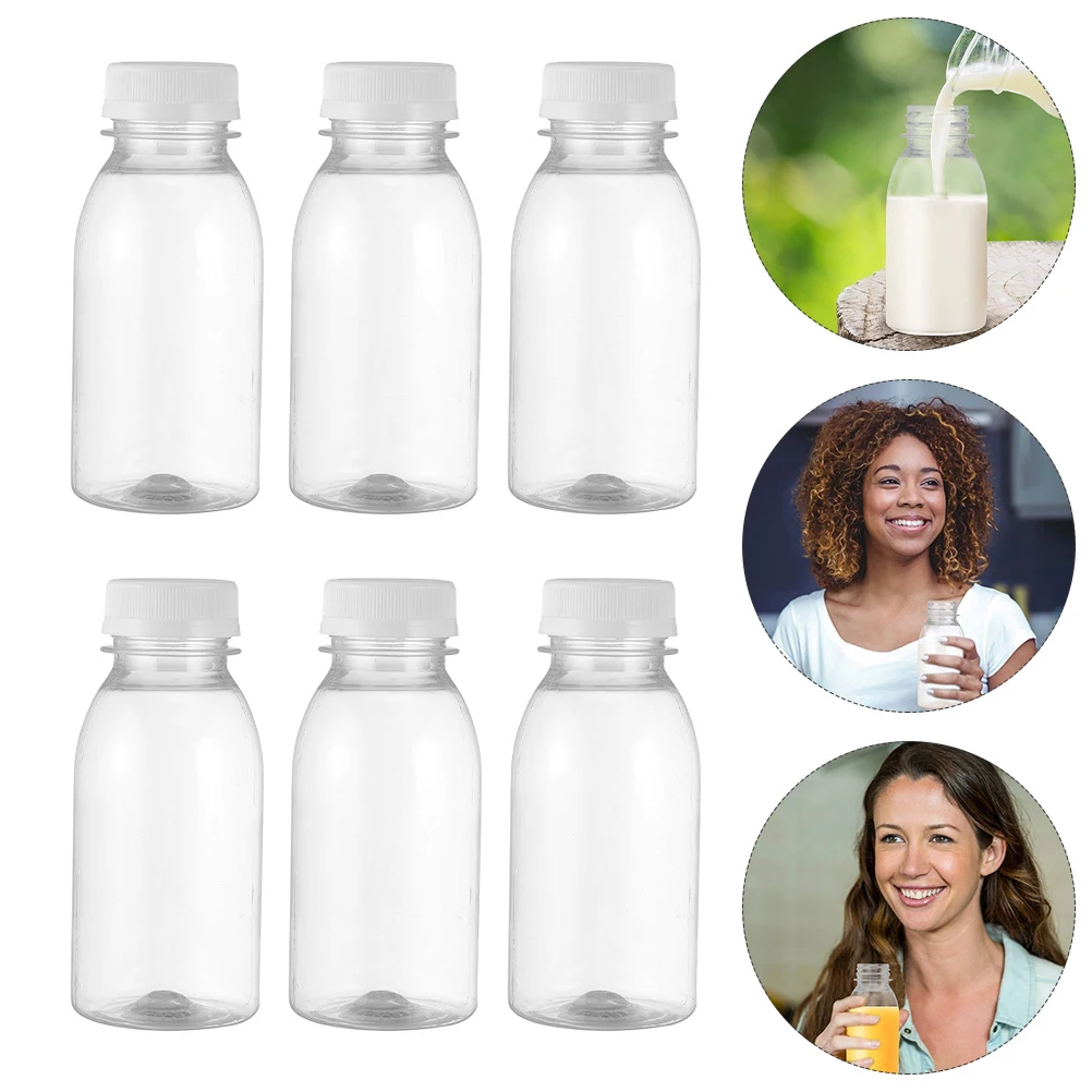 

8pcs Portable Juice Reusable Empty Drinking Milk Bottles For Travel Outdoor Household Leak-Proof Flat Bottom Plastic Water