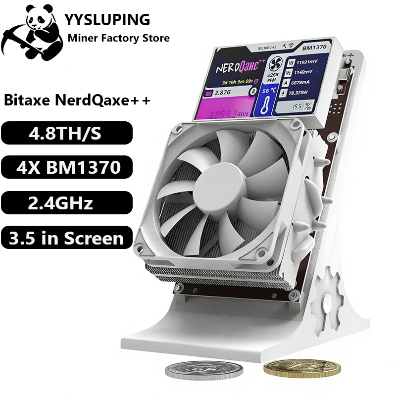 Bitaxe NerdQaxe++ 4.8TH/s Bitcoin Miner 4X BM1370 ASIC Chips, Low 15J/Th 68W Power, 2.4G WiFi Open-Source for BTC Home Mining