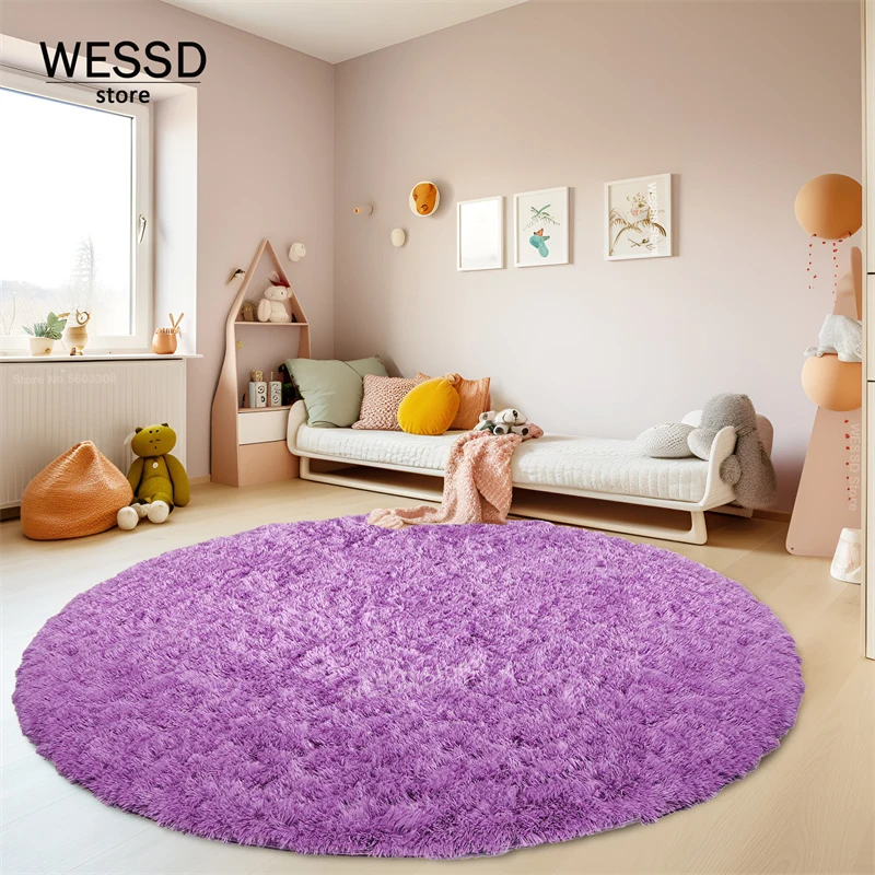 Plush Round Carpet On The Floor Soft Cute Fluffy Childern Rug For Kids Bedroom Girl Multicolour Furry Carpet Living Room Decor