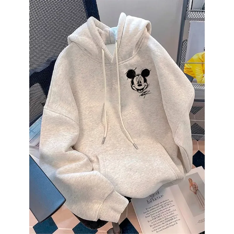 كارتون الشارع الأمريكي - بلوفر صوف بغطاء للرأس بأكمام طويلة مطبوع عليه ميكي مضحك من ديزني للنساء والرجال للزوجين في الخريف #2
