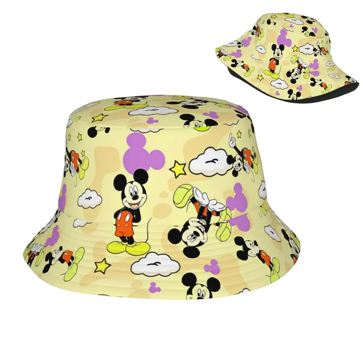 

Unique Mickey Mouse Cartoon Bucket Hat For Woman UV Protection Fisherman Hat Cap Beach Vacation Getaway Headwear
