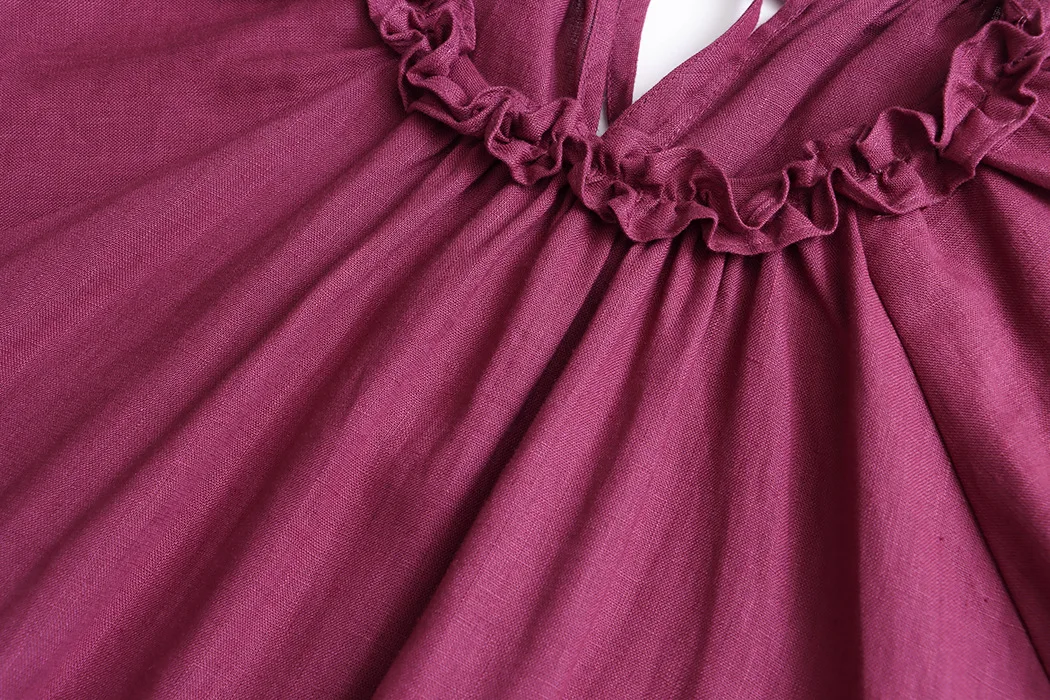Frühlings- und Sommer-Damenkleid in Unifarbe mit Gürtel, schwarzer Spitze und eleganter Silhouette – Detail 10