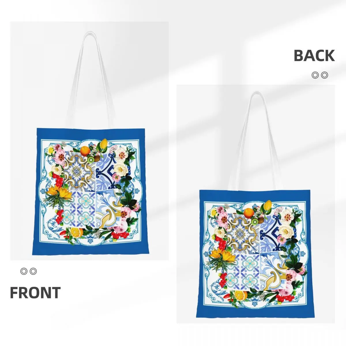 Azulejos sicilianos, mediterrâneo, mosaico, limões sacos de compras meninas lona a sacola reutilizável senhoras ombro tote bolsa de viagem
