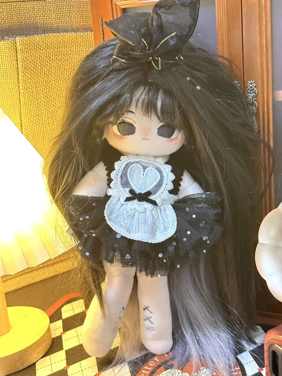 Y2K Li Dai Dark Girly Stuffed 30CM Fashion Cool Guy Black  Long Hair Wig Legs Plushie Cotton Doll Anime Figure Toy For Kids