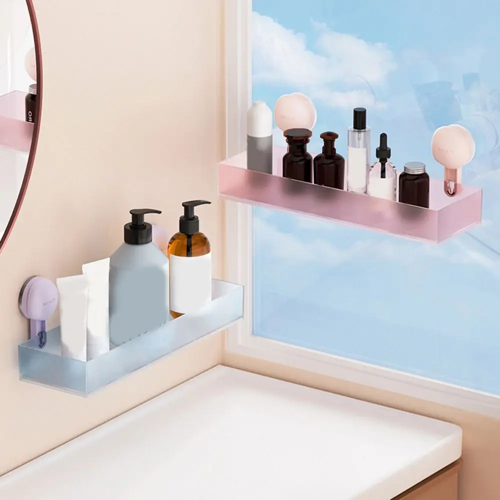 

Frosted Suction Cups Shower Shelves Wall Mounted Free Punch Cosmetics Storage Rack Drainable Space Saving Toilet Shampoo Holder