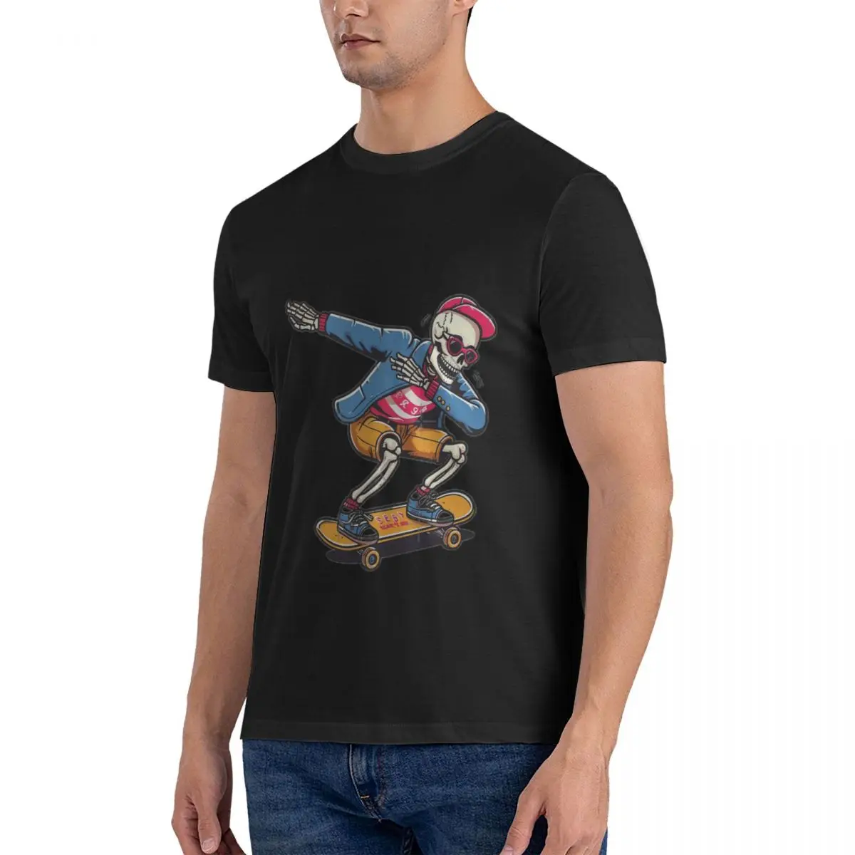 Esqueleto masculino camiseta clássica, roupas de algodão para motocicleta, manga curta, gola redonda, camisetas estampadas, preppy