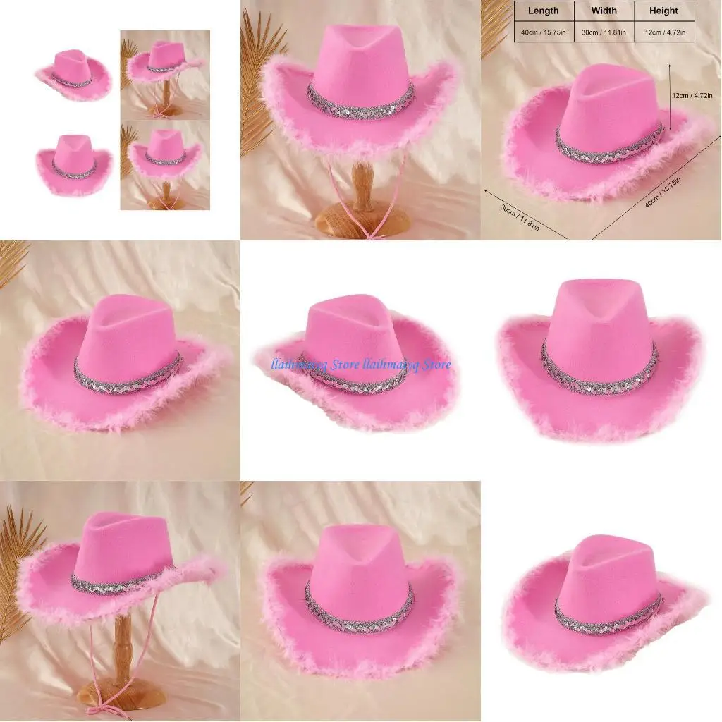 

573B Jeweled Sequins Cowboy Hat Bride Hat Panama Hat for Bachelorette Party Cowboy Hat Versatile for Club Stage Shows