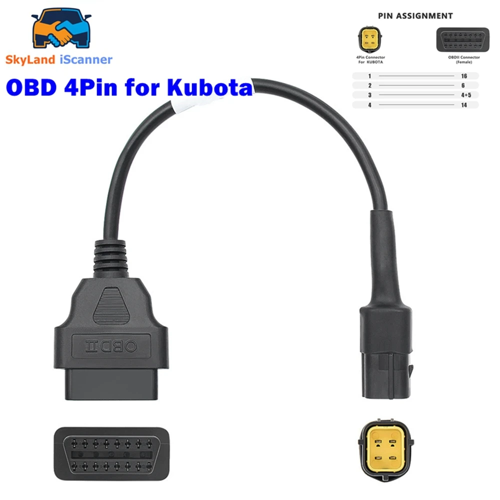

For Kubota Diagmaster 4 Pin to OBDII 16 Pin Extesnion Cable Fits KUBOTA 4PIN Takeuchi Diagnostic Tool/Scanner/Code Reader