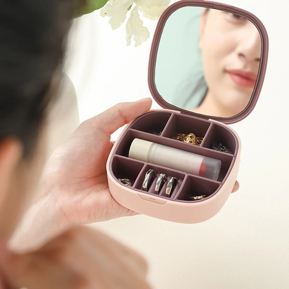 

Jewelry Box Portable Travel Organizer With Mirror Storage Case For Women Bracelet Ring Necklace Lipstick