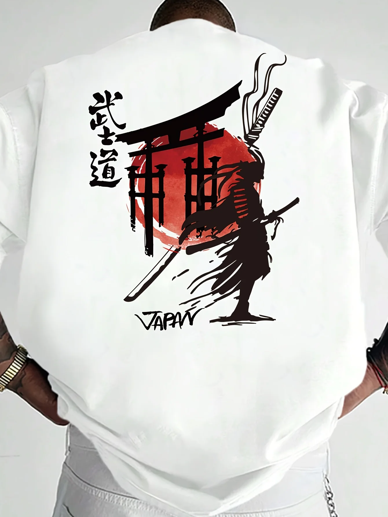 Summer Men's Round Neck Short Sleeved T-shirt Trendy Fashion Style Bushido Chinese Printed T-shirt