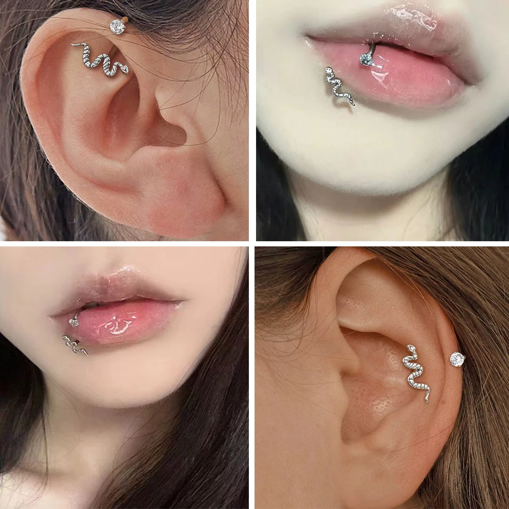 1PC 316L Surgical Steel Snake Horseshoe Barbell Labret Ring Lip Rings Ear Cartligae Tragus Helix Earrings Daith Piercing Jewelry