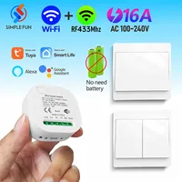Tuya Smart life WiFi and 433MHz Light Switch,Wall Panel Switch No Need Battery,110V 220V 16A Mini Module, for Alexa Google Home