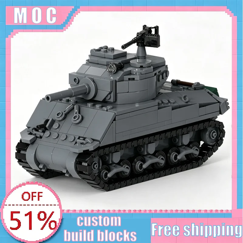 

NEW 740 PCS MOC Sherman Heavy Assault Tank Model Custom Creative Building Blocks Educational Assembly Toy Special Display Gifts