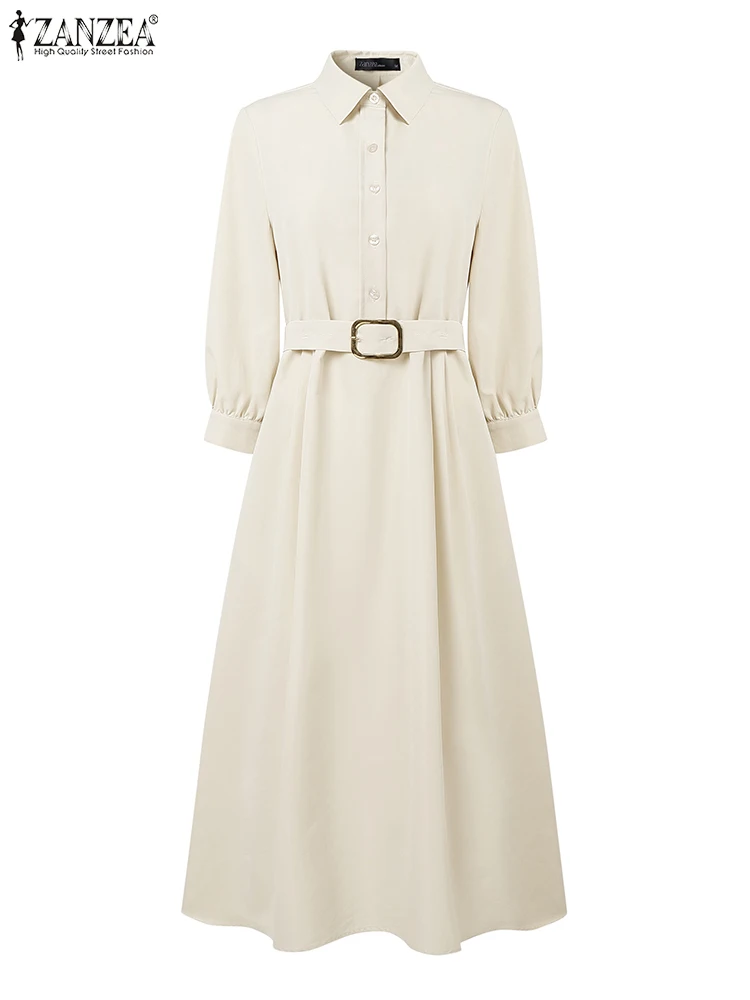 Stylish Autumn Shirt Dress 2025 ZANZEA Office Women Dress Elegant Long Sleeve OL Work Sundress Belted Robe Solid Buttons Vestido