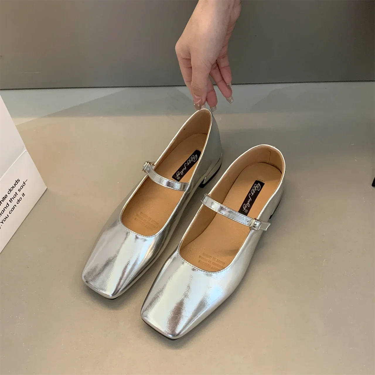 Bailamos Fashion Flats 2023 Brand Design Square Toe Women Ballet Shoes Casual Buckle Strap Female Dress Shoes Low Heels Mu