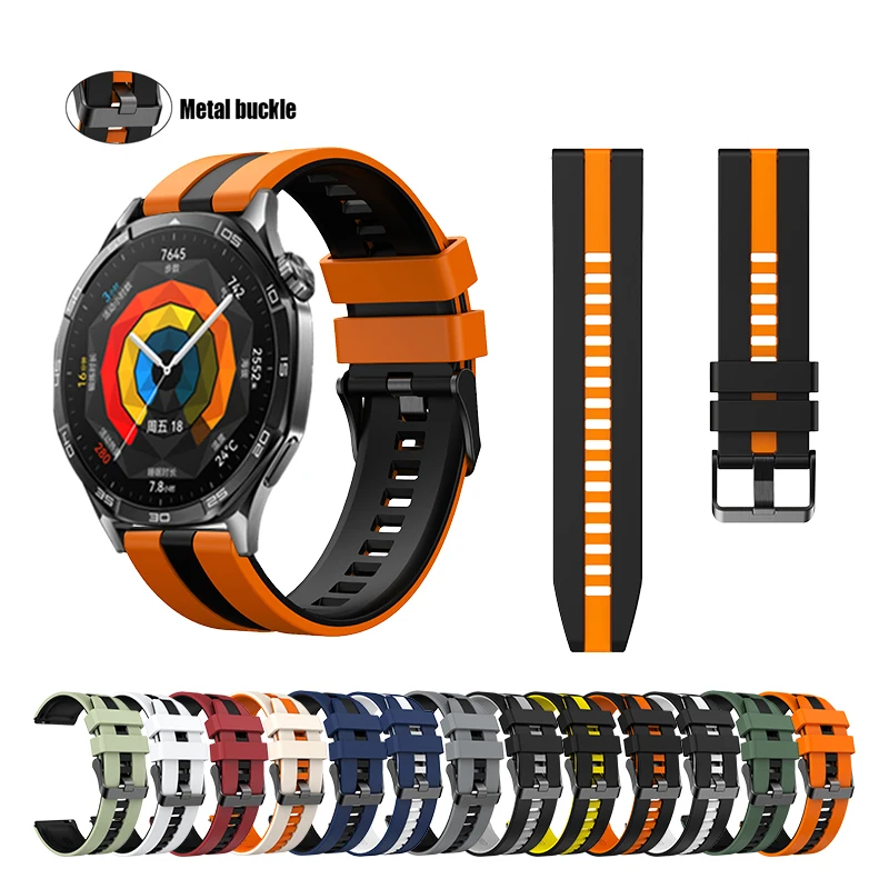 22mm Orange and Black Dual-Tone Strap for HUAWEI Watch GT 5 46mm/GT3 46mm Sport Silicone band for WATCH 4 3 Pro GT4 3 Pro 46mm