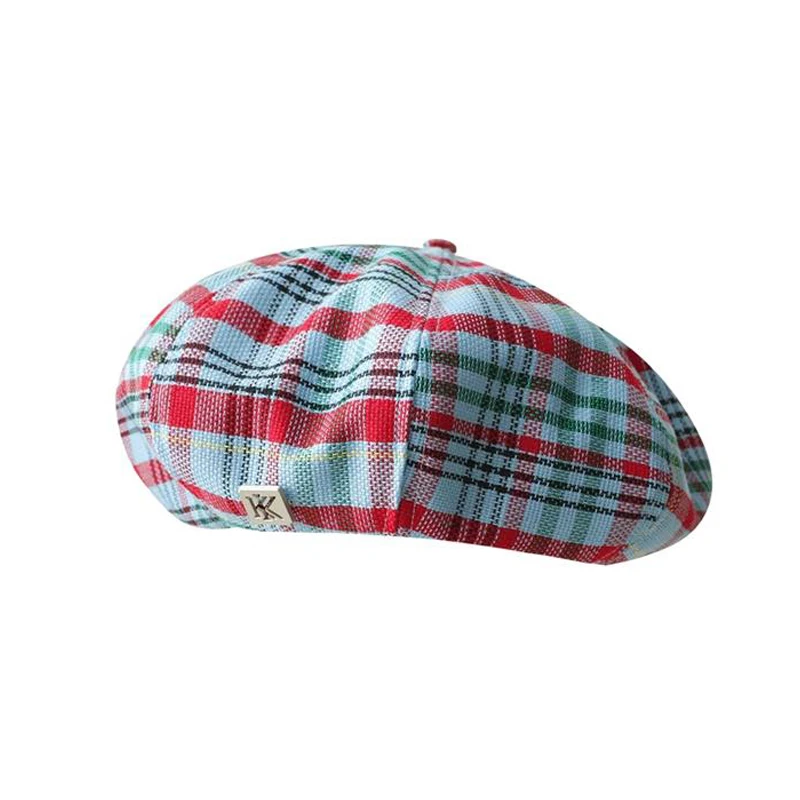 Ladies Fashion Plaid Design Large Head Big Cloud Beret Pumpkin Checkered Adjustable Painter Hat