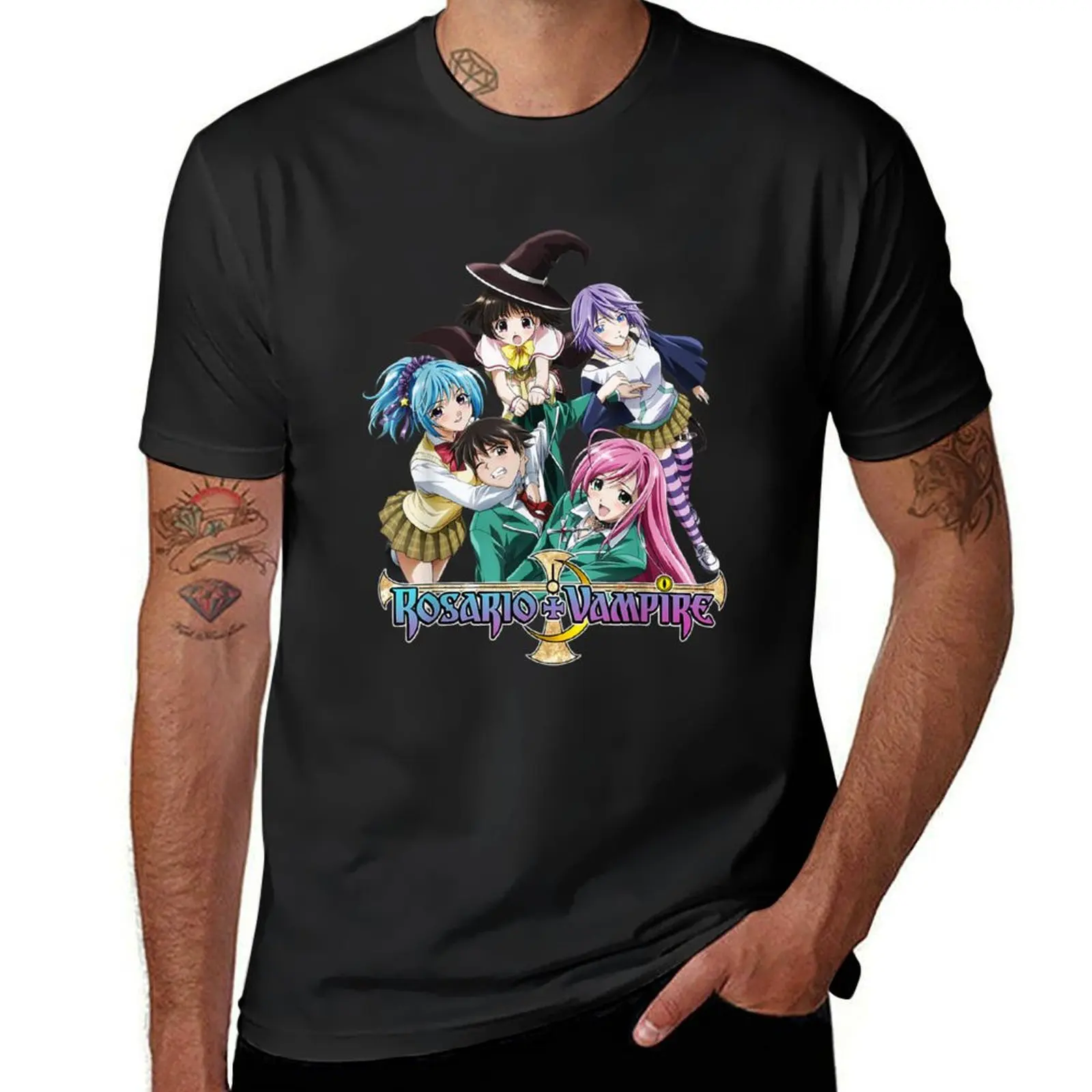 Vintage Vampire Design Arts Rosarios Figure Anime Characters T-Shirt anime quick-drying Men's t-shirts