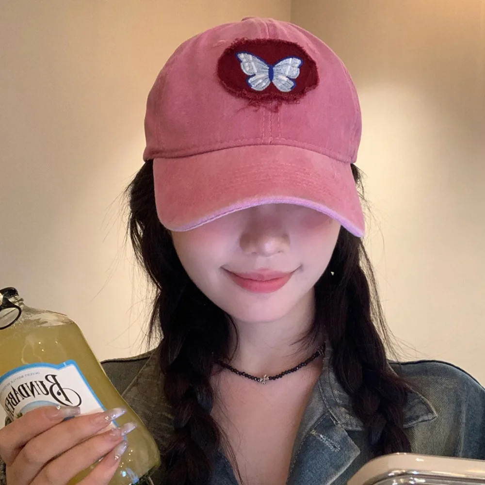 

Милая бейсболка с вышивкой, хлопковая шляпа от солнца с бабочкой, тонкая простая кепка с козырьком из мультфильма, весна/лето