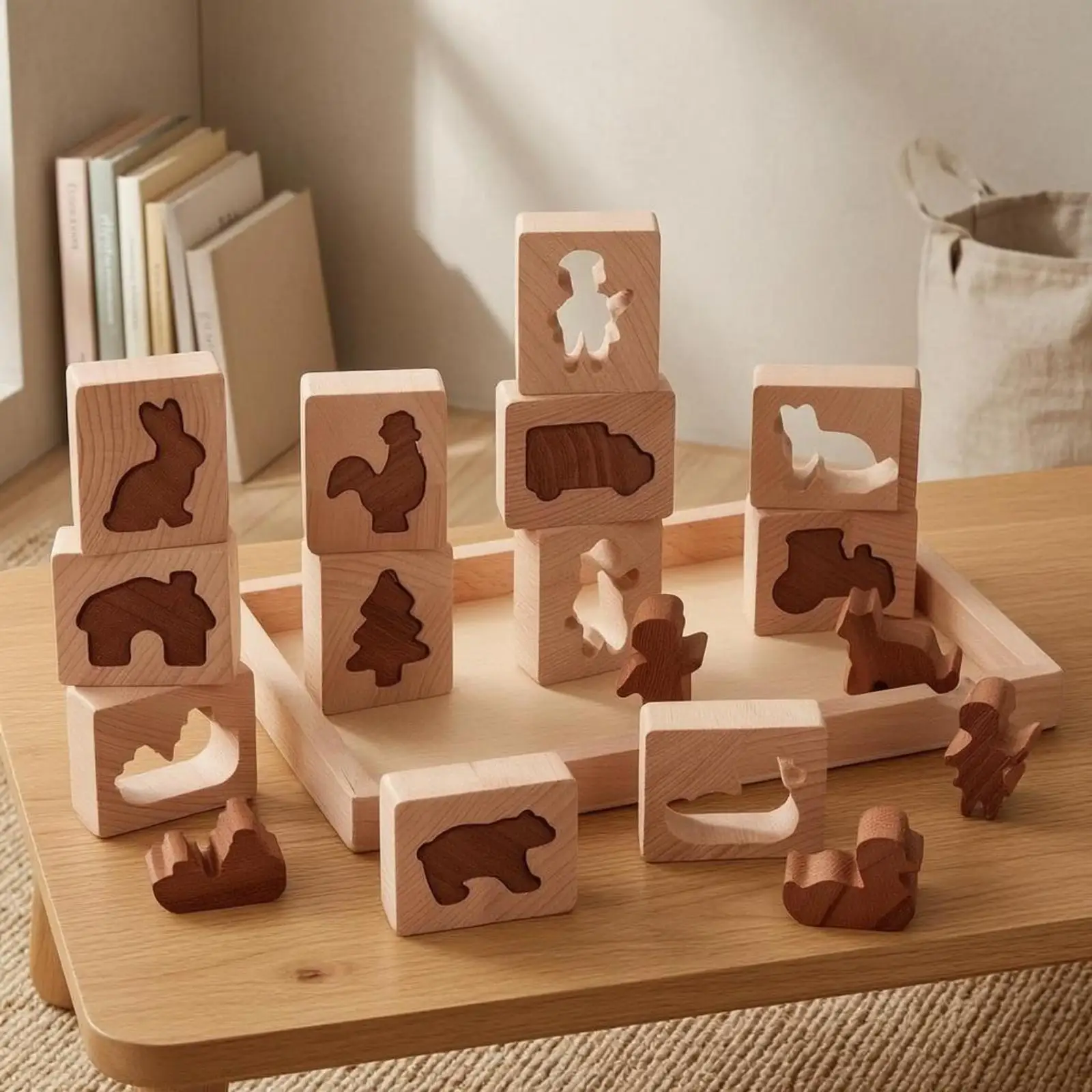 Wooden Animal Puzzle Tray Problem-Solving Shape-Matching Game Open-Ended Play