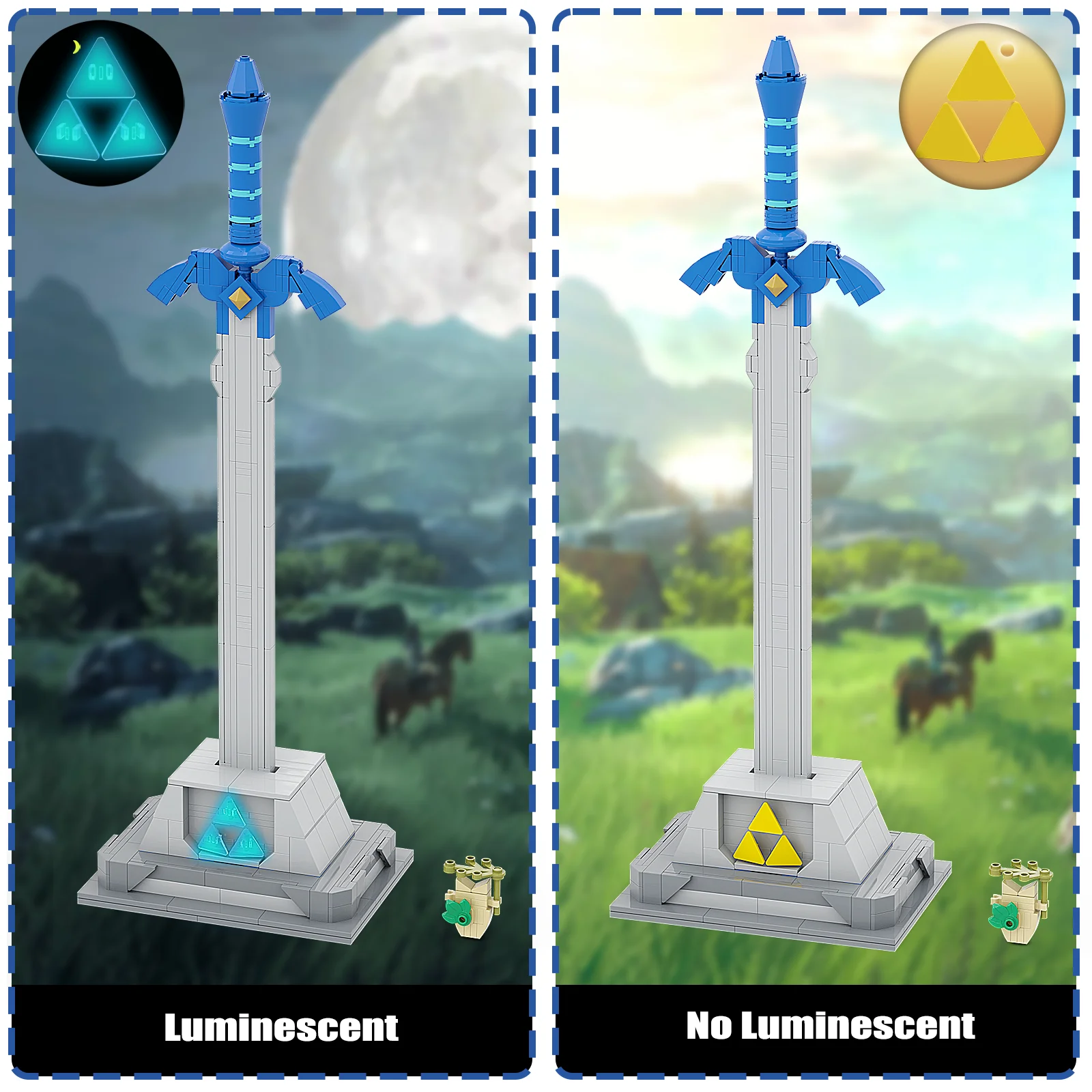 The Master Sword Building Blocks Set with Luminous Tri-Force，Micro Hyrule Building Blocks Set, BOTW Decorations Gifts for Kids