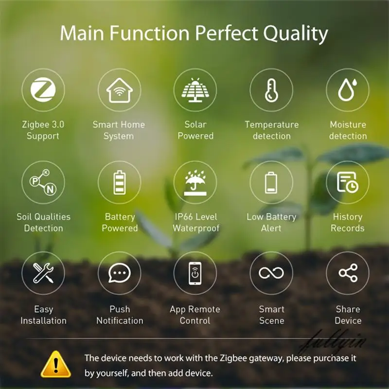 FULL-Tuya Smart Zigbee датчик почвы, солнечный датчик почвы, измеритель температуры и влажности посадки, IP66, беспроводной тестер почвы