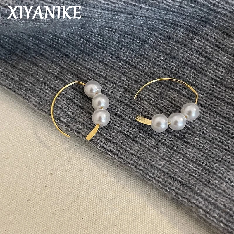 

XIYANIKE Vintage French Pearl Hook Earrings For Women Lady Summer Beach Fashion New Jewelry Friend Gift Party серьги женские