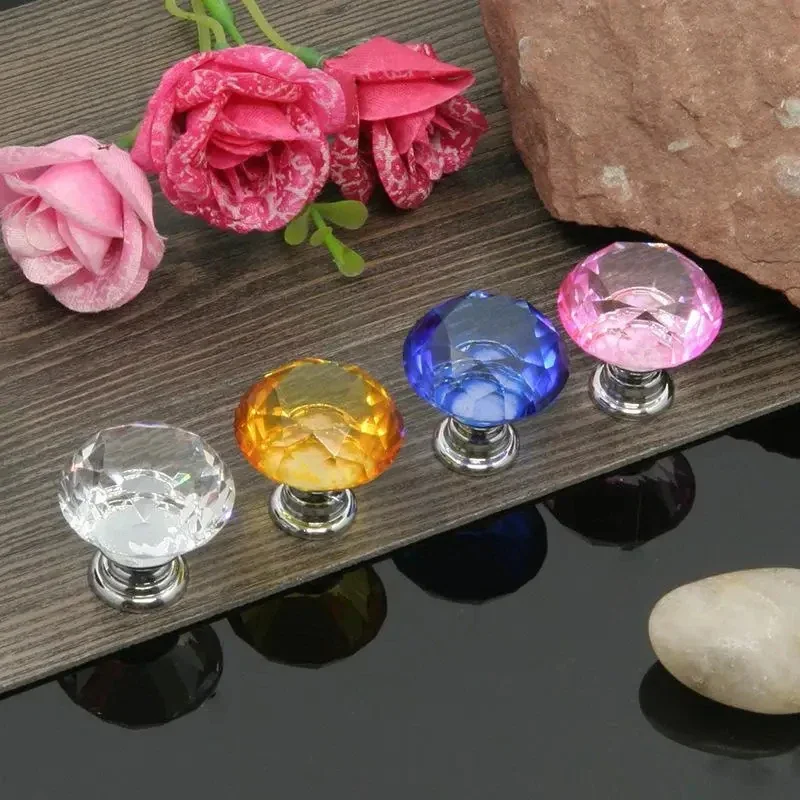 1PCS 30mm Colorful Crystal Glass Cabinet Handles Colorful Drawer Knobs Wardrobe Closet Door Dresser Pulls Furniture Hardware