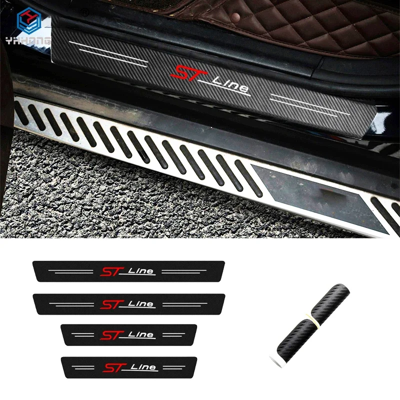 

4Pcs Carbon Fiber Car Door Sill Protection Sticker Anti-scratch Refit sticker For Ford Focus mk2 st Vignale / st-line f150
