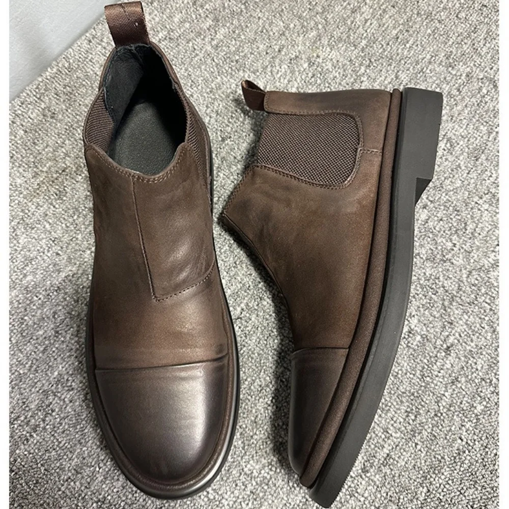 QHCCID Chelsea boots men's genuine leather short boots vintage matte Cow Leather boots Men's Shoes Men Boots