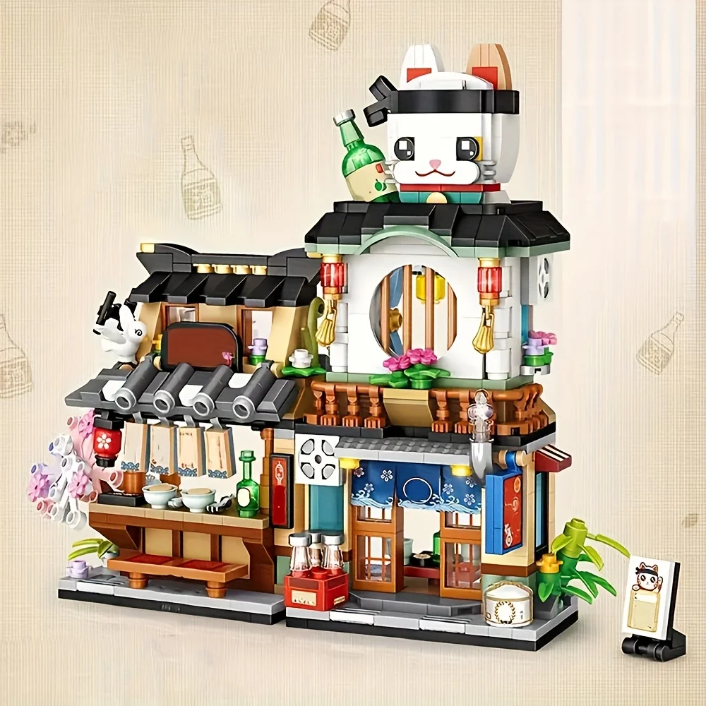 Creative Izakaya Street Scene House Modular Building Blocks MOC Creative DIY Mini Blocks Building Model for Gifts