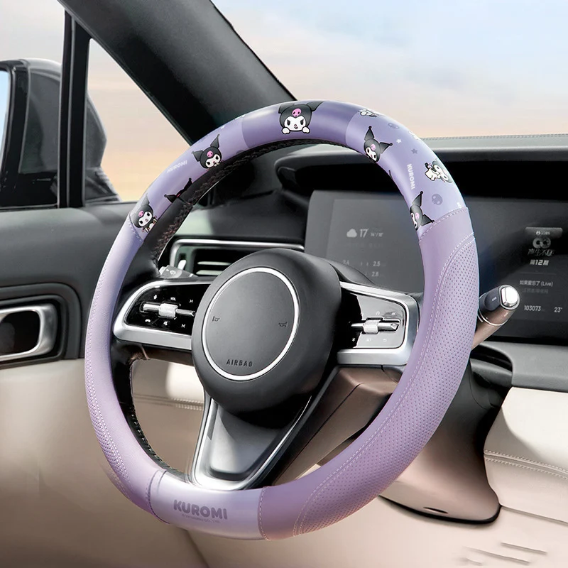 

Universal Car Steering Wheel Cover Cartoon Kuromi Non-slip, Breathable PU Leather Steering Wheel Cover Diameter 38cm